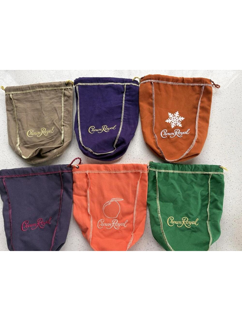 Lot of 6 Crown Royal Bags Variety of Colors Purple Green Vanilla Peach Caramel - Picture 2 of 16